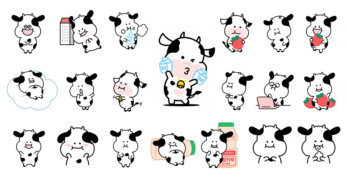 말랑카우 이모티콘 컬러 시안